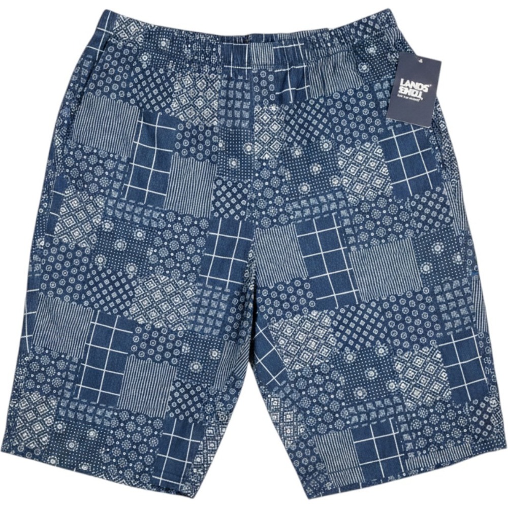 Lands End Womens Capri Women L 14-16 Blue High Rise Patchwork Pants NEW, Bermuda